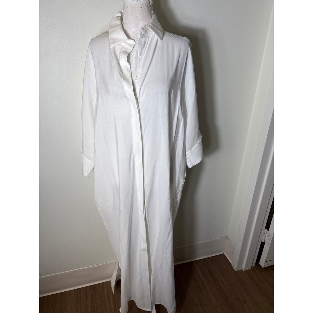 Bognar Blu White Button Up Shirt Maxi Dress Sz L